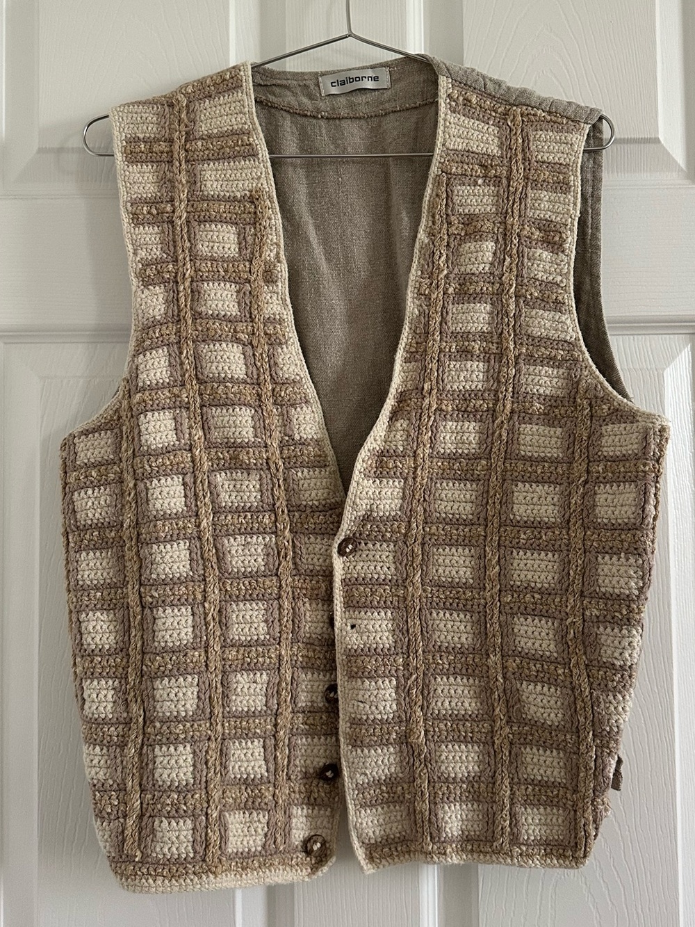 Claiborne Beige and Brown Crochet Knit Vest